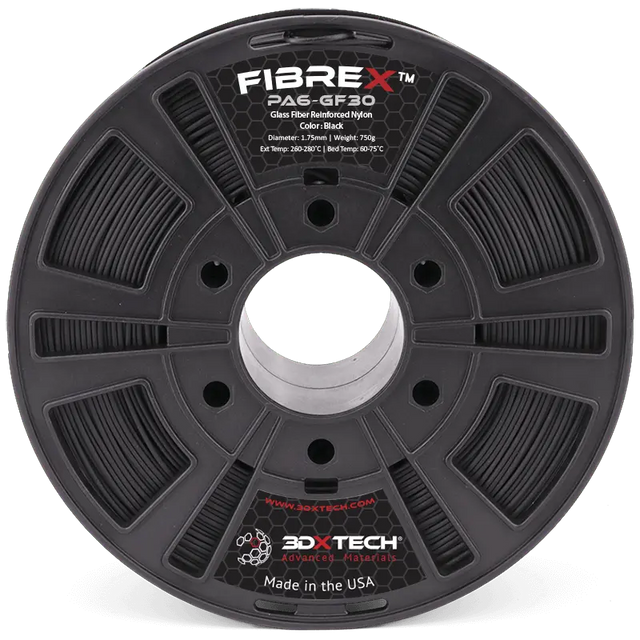 Negro - Filamento de nailon 3DXTech FibreX™ PA6+GF30 de 1,75 mm - 0,75 kg