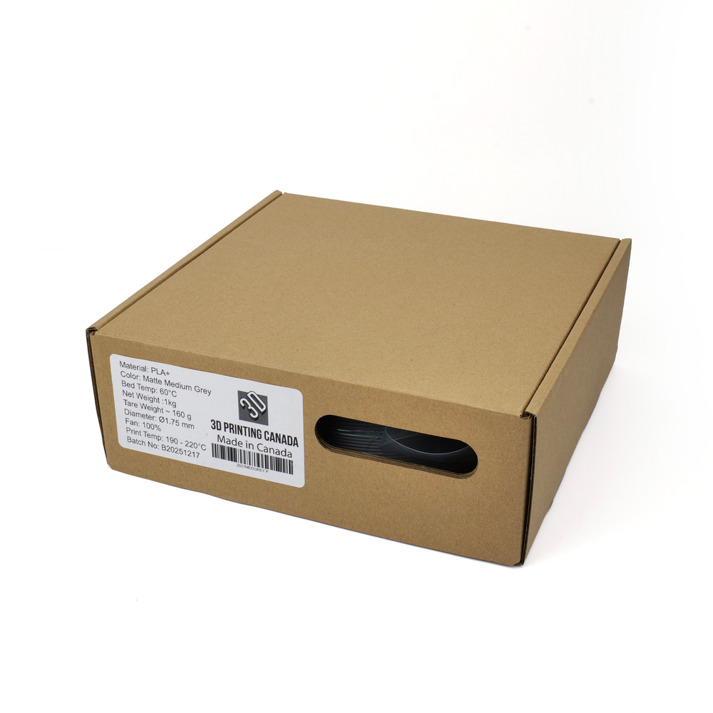 Medium Grey - Canadian-made Matte PLA+ Filament - 1.75mm, 1kg 3D Printing Canada