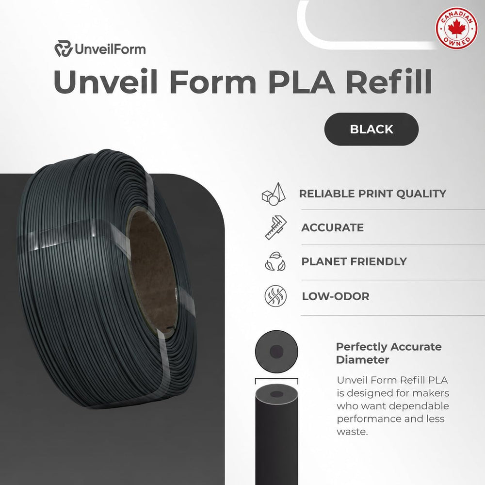 Black - Unveil Form Refill PLA - 1.75mm, 1kg Unveil Form