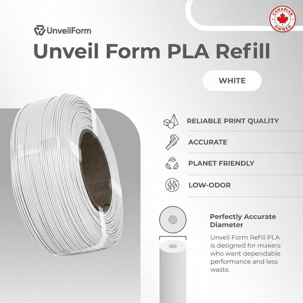 White - Unveil Form Refill PLA - 1.75mm, 1kg Unveil Form