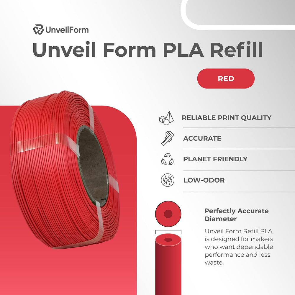 Red - Unveil Form Refill PLA - 1.75mm, 1kg Unveil Form