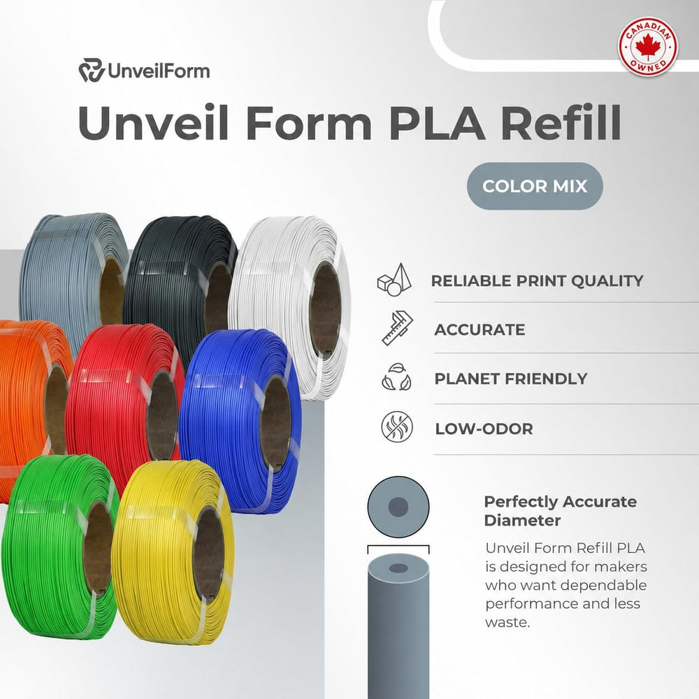 Mixed Colour - Unveil Form Refill PLA - 1.75mm, 8x 1kg Unveil Form