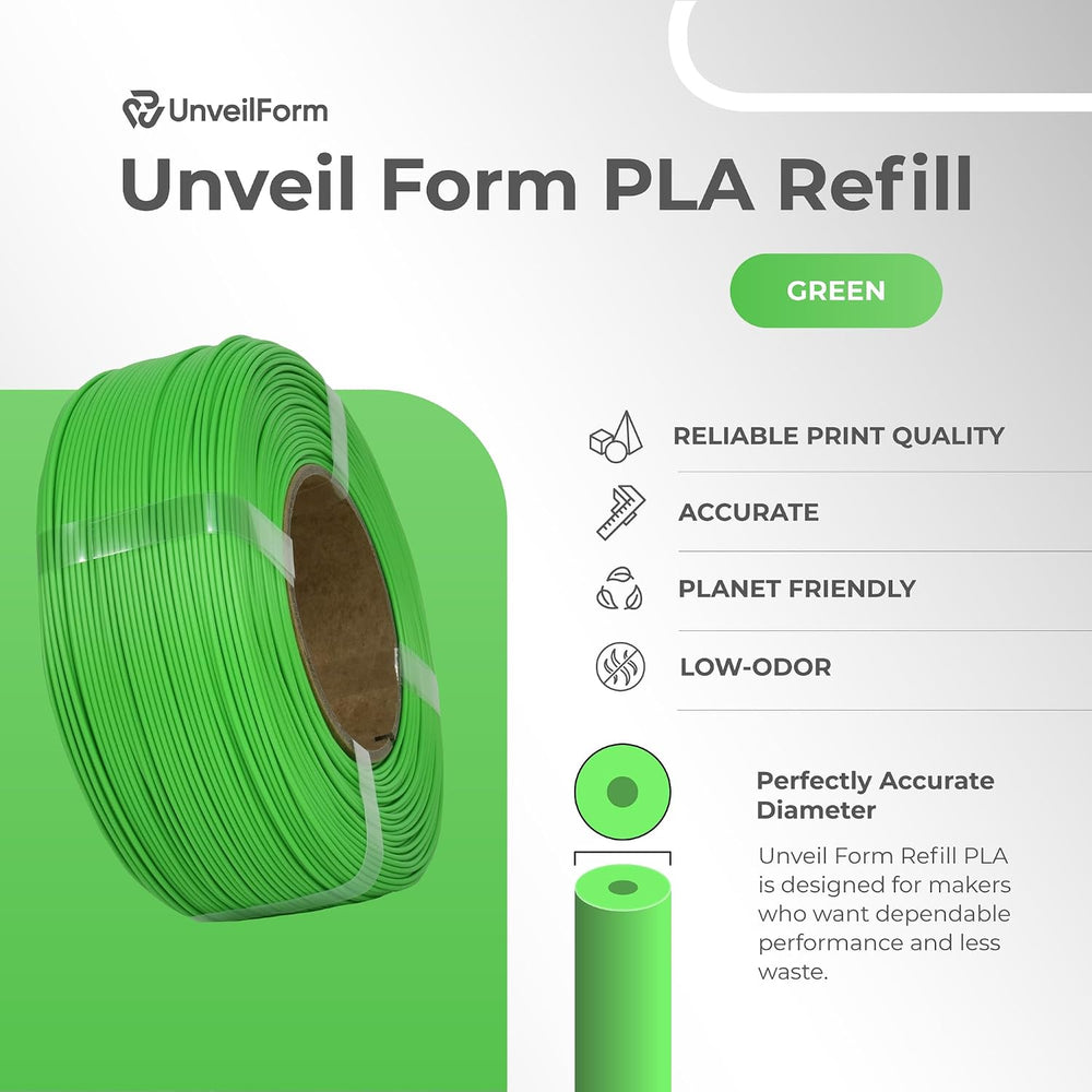 Green - Unveil Form Refill PLA - 1.75mm, 1kg Unveil Form