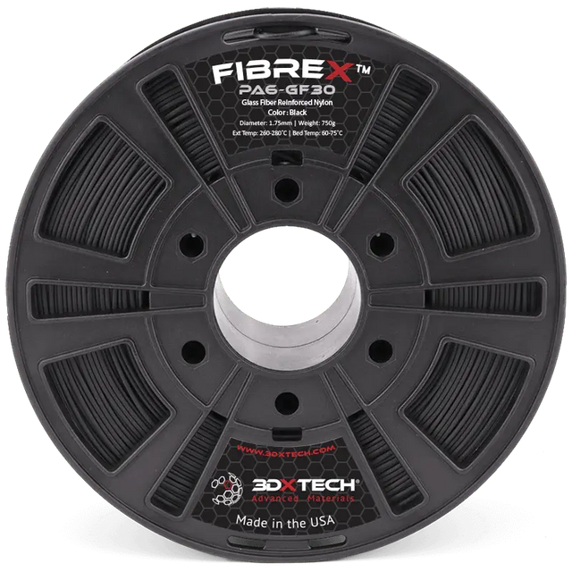Negro - Filamento de nailon 3DXTech FibreX™ PA6+GF30 de 1,75 mm - 0,5 kg