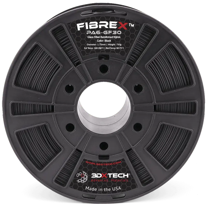 Negro - Filamento de nailon 3DXTech FibreX™ PA6+GF30 de 1,75 mm - 0,75 kg