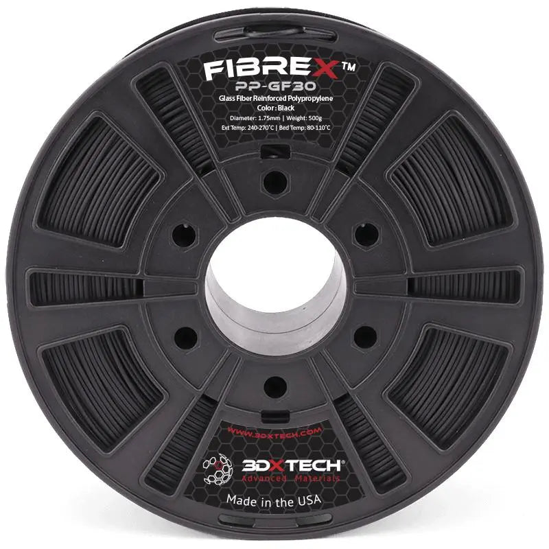 Negro - 1,75 mm 3DXTech FibreX™ PP+GF30 Polipropileno - 0,5 kg