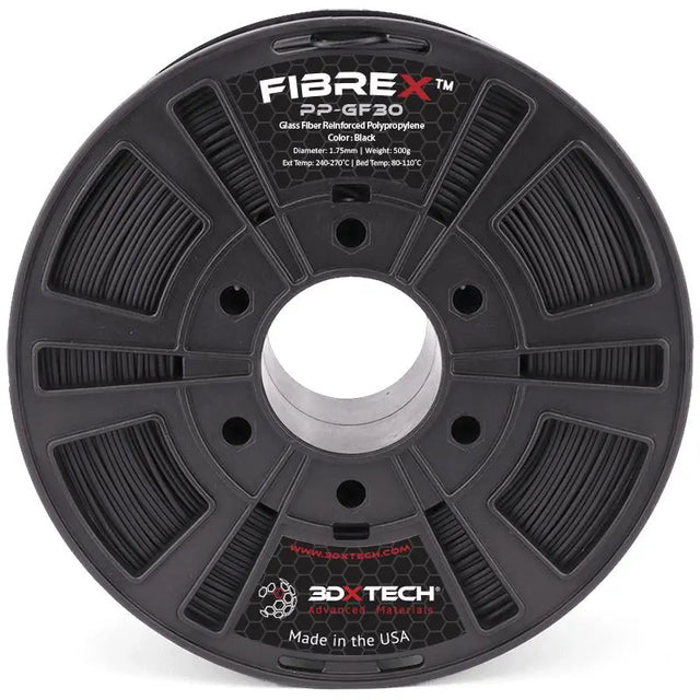 Negro - 1,75 mm 3DXTech FibreX™ PP+GF30 Polipropileno - 0,5 kg