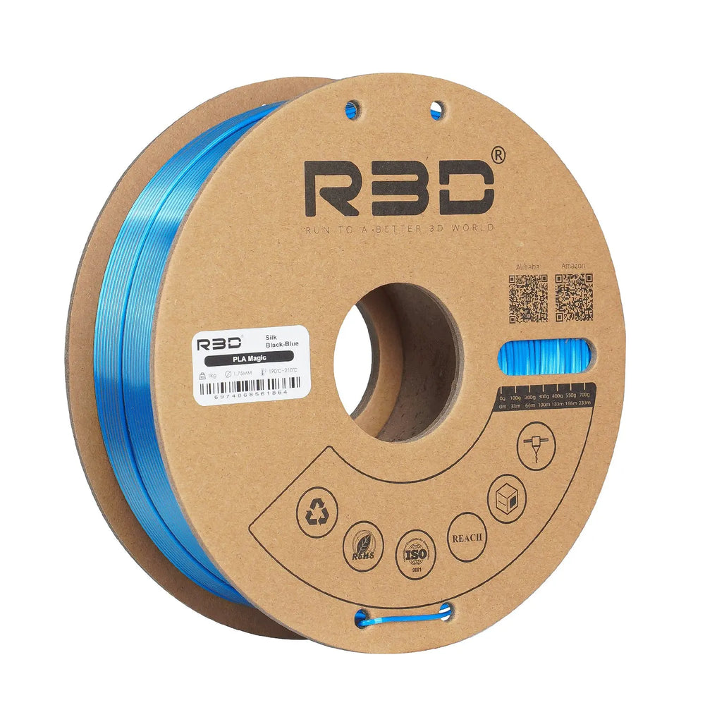 Black/Blue - R3D Dual Colour Silk PLA Magic Filament - 1.75mm, 1kg R3D