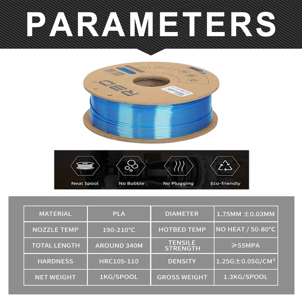 Black/Blue - R3D Dual Colour Silk PLA Magic Filament - 1.75mm, 1kg R3D
