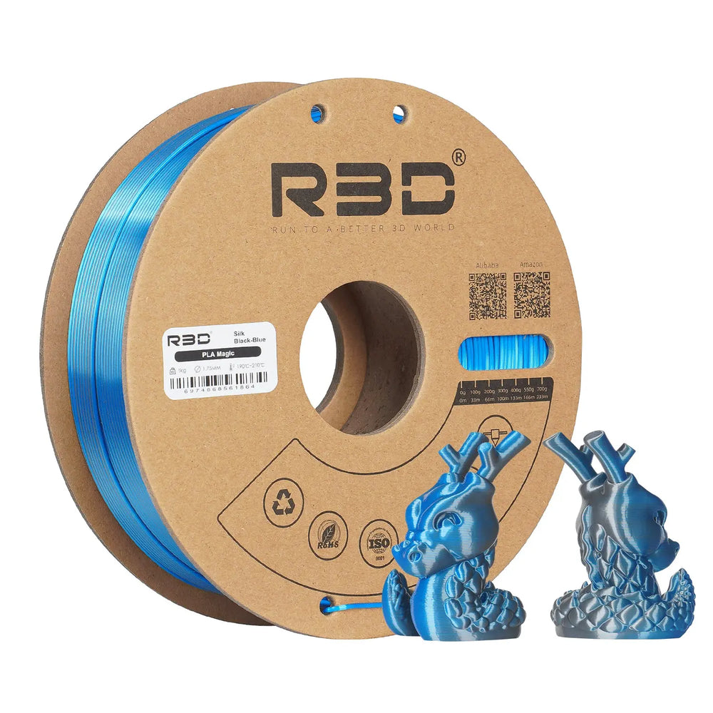 Black/Blue - R3D Dual Colour Silk PLA Magic Filament - 1.75mm, 1kg R3D
