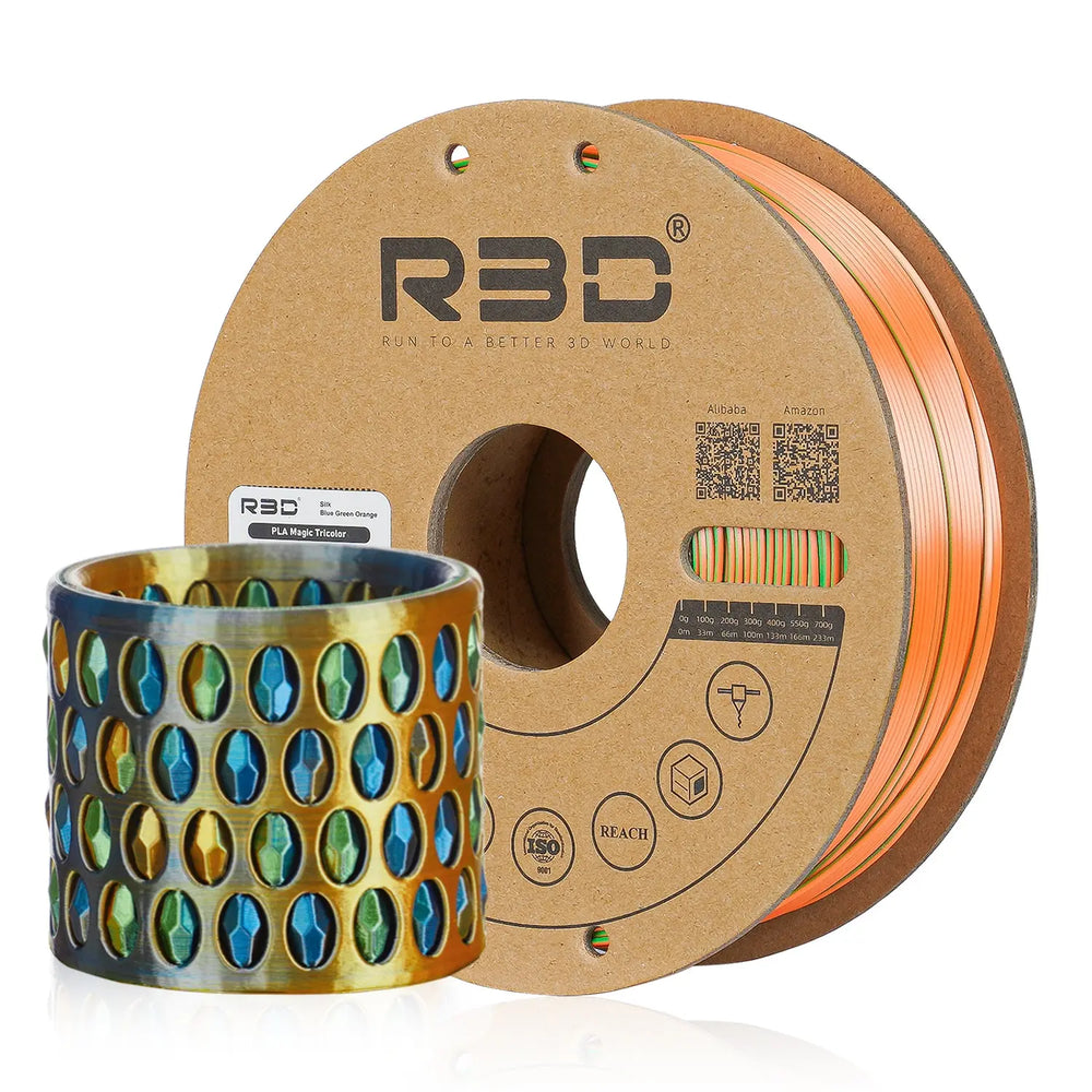 Blue/Green/Orange - R3D Tri Colour Silk Magic PLA Filament - 1.75mm, 1kg R3D