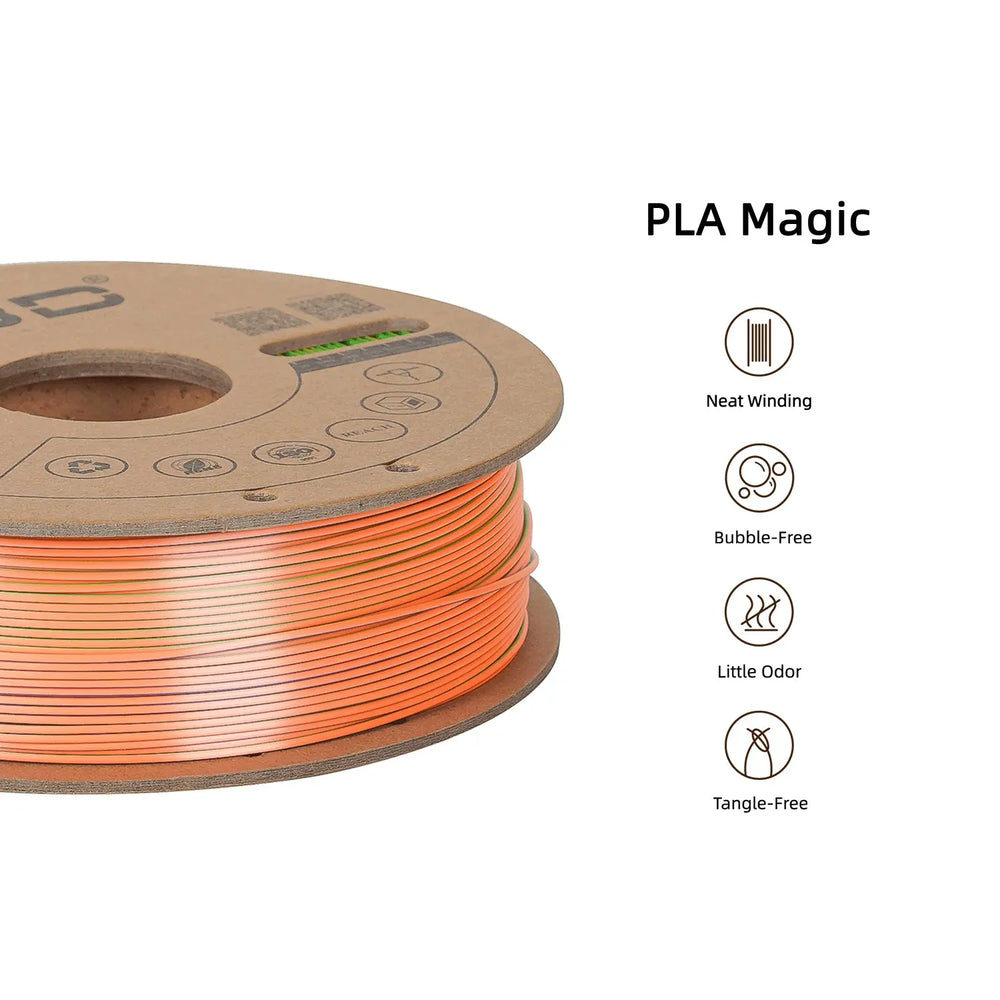 Blue/Green/Orange - R3D Tri Colour Silk Magic PLA Filament - 1.75mm, 1kg R3D