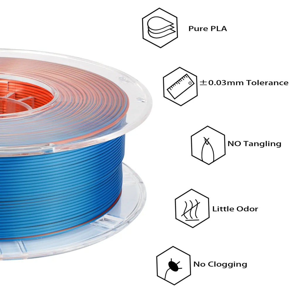 Blue/Orange - R3D Dual Colour Silk PLA Magic Filament - 1.75mm, 1kg R3D