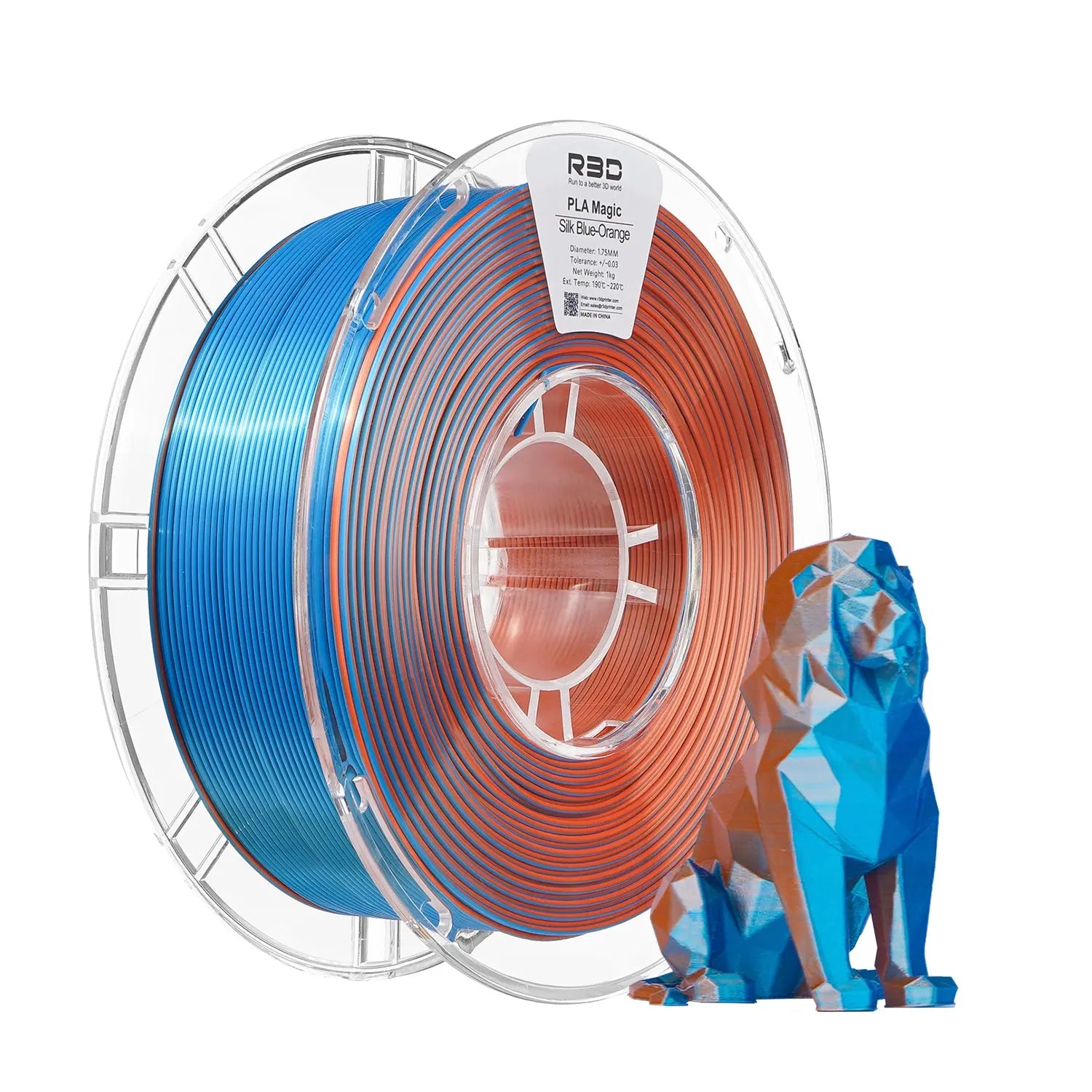 Blue/Orange - R Dual Colour Silk PLA Magic Filament - 1.75mm, 1kg -