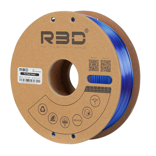 Blue/Purple/Black - R3D Tri Colour Magic Silk PLA Filament - 1.75mm, 1kg