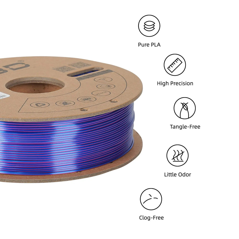 Blue/Purple/Black - R3D Tri Colour Magic Silk PLA Filament - 1.75mm, 1kg R3D