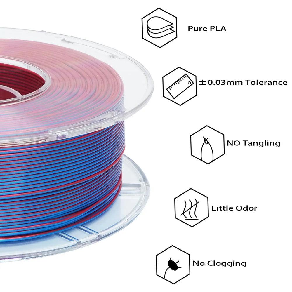 Blue/Red - R3D Dual Colour Silk PLA Magic Filament - 1.75mm, 1kg R3D
