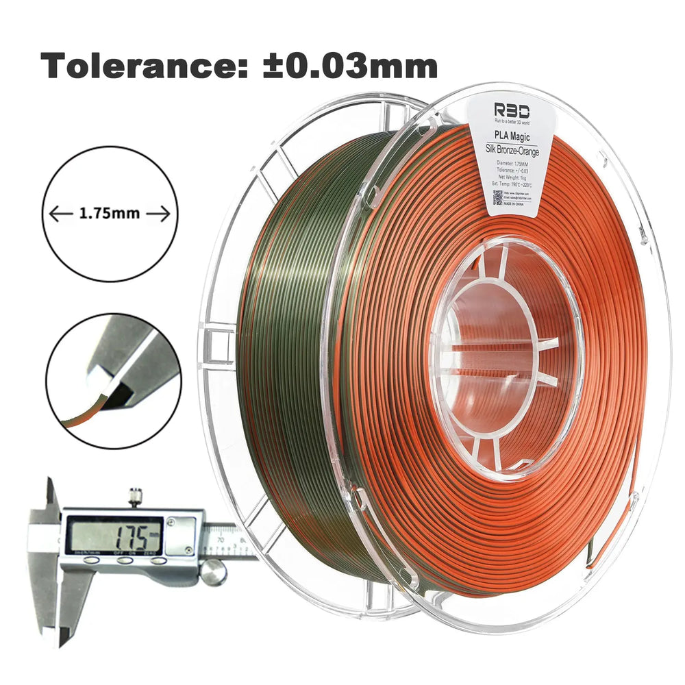 Bronze/Orange - R3D Dual Colour Silk PLA Magic Filament - 1.75mm, 1kg R3D
