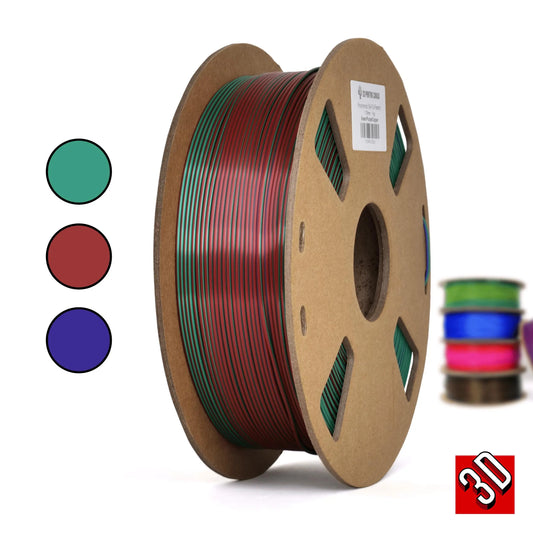 Verde/Morado/Cobre - Filamento PLA Seda Tricolor Policromático - 1.75mm, 1 kg