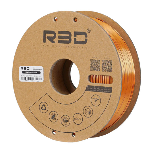 Gold/Copper/Black - R3D Tri Colour Magic Silk PLA Filament - 1.75mm, 1kg