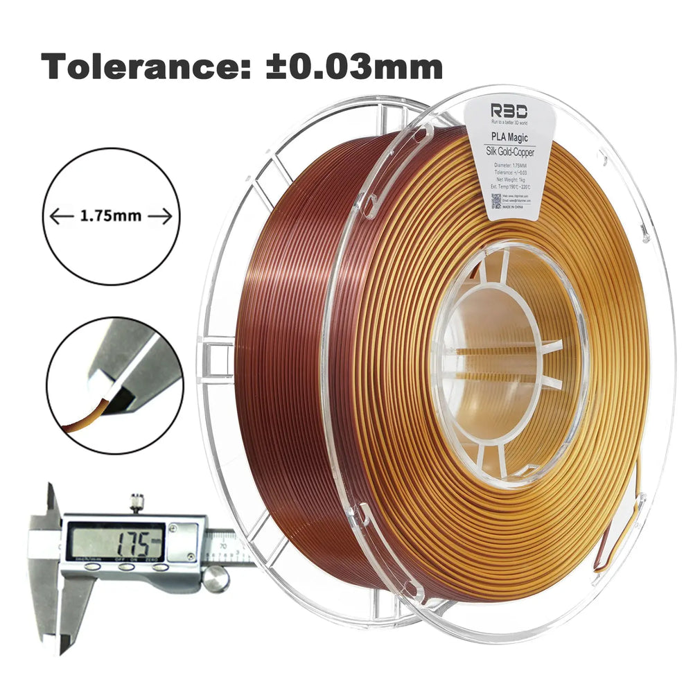 Gold/Copper - R3D Dual Colour Silk PLA Filament - 1.75mm, 1kg R3D