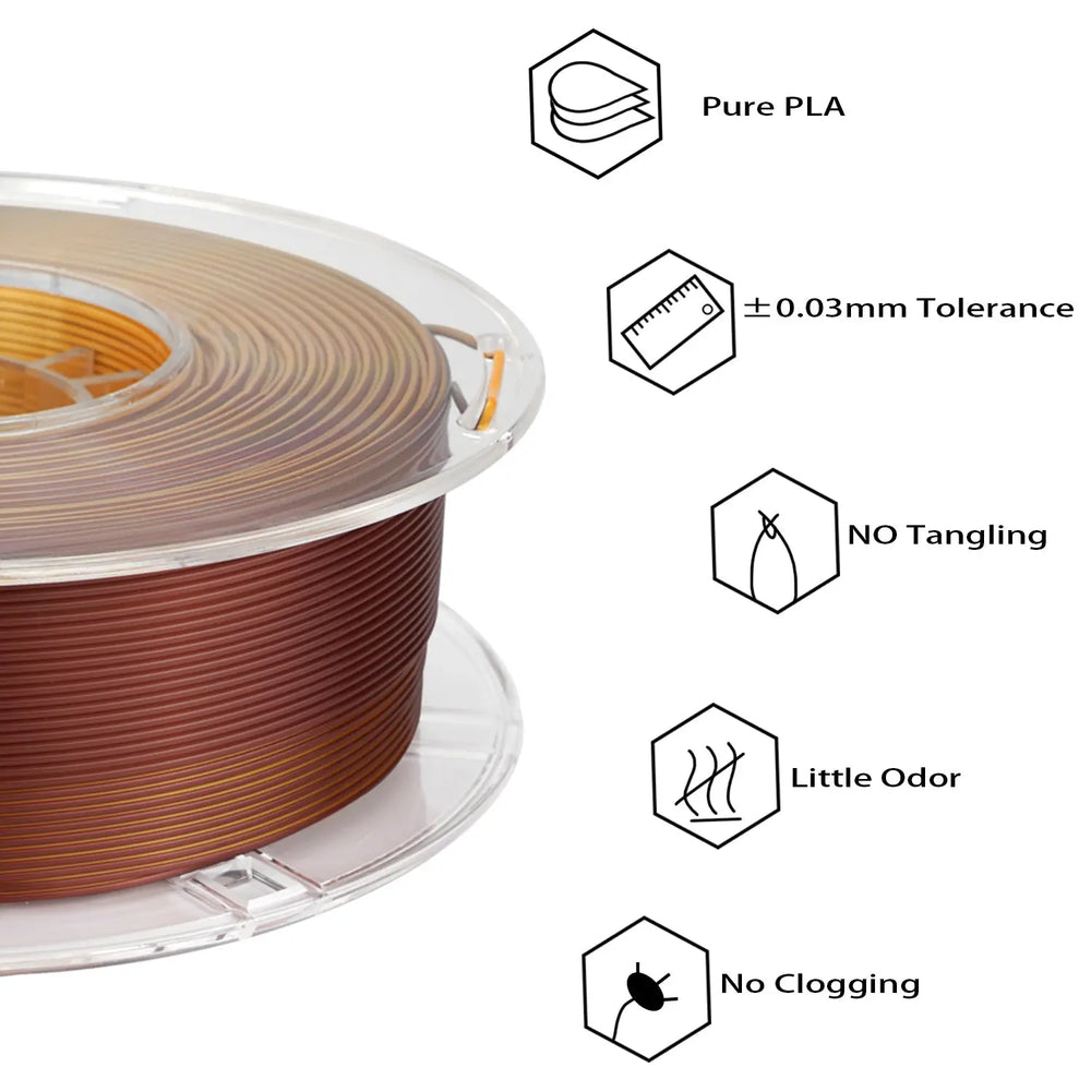 Gold/Copper - R3D Dual Colour Silk PLA Filament - 1.75mm, 1kg R3D