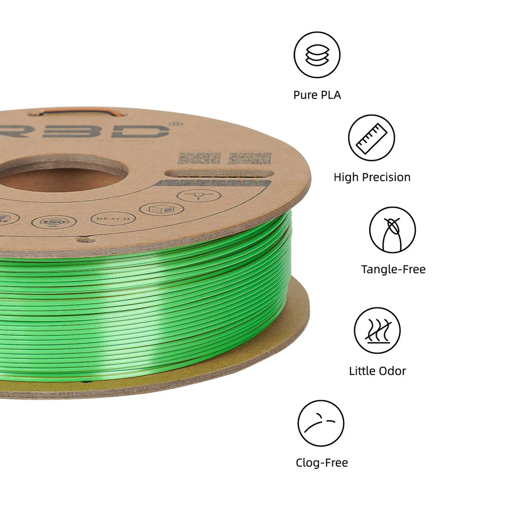 Gold/Green/Black - R3D Tri Colour Magic Silk PLA Filament - 1.75mm, 1kg R3D