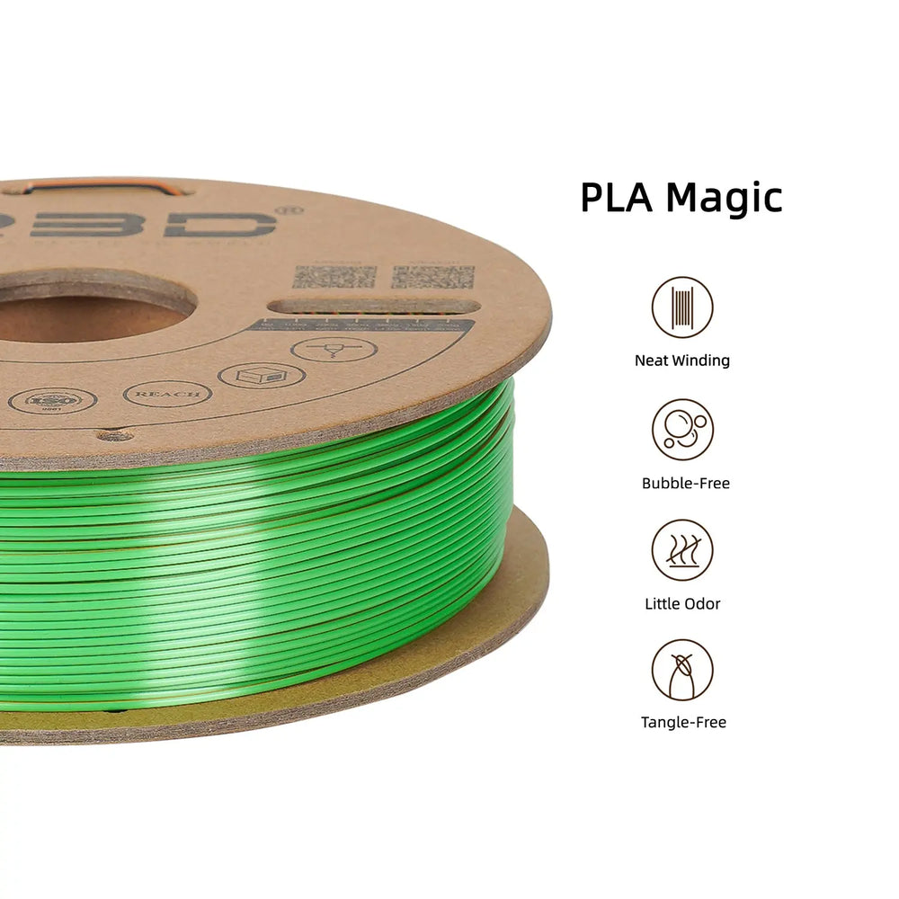 Gold/Green/Black - R3D Tri Colour Magic Silk PLA Filament - 1.75mm, 1kg R3D