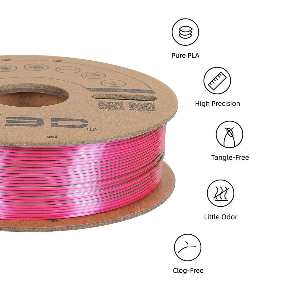 Gold/Green/Fuchsia - R3D Tri Colour Magic Silk PLA Filament - 1.75mm, 1kg R3D