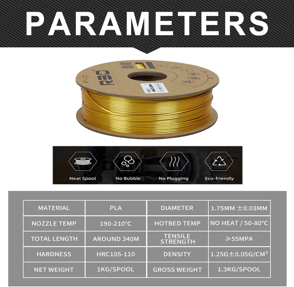 Gold - R3D Silk PLA Filament - 1.75mm, 1kg R3D