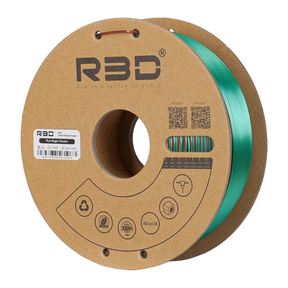 Green/Purple/Copper - R3D Tri Colour Magic Silk PLA Filament - 1.75mm, 1kg R3D