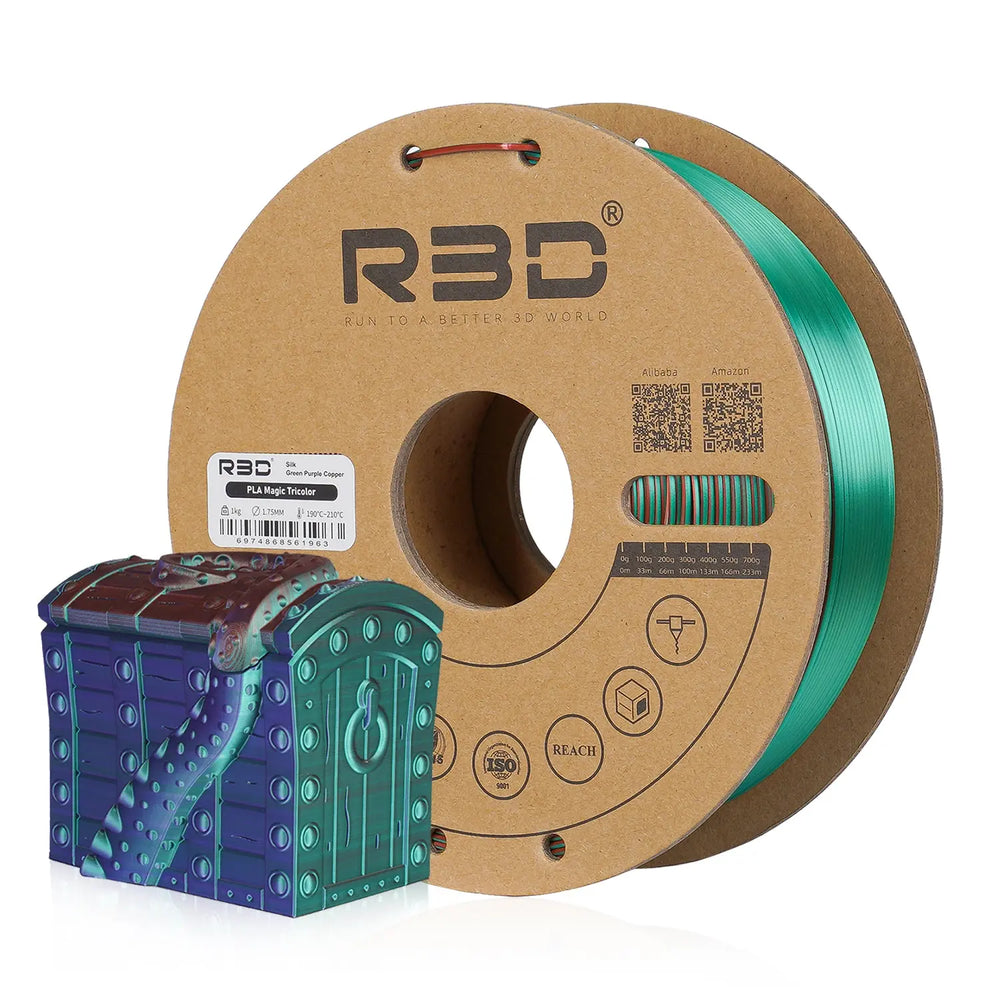 Green/Purple/Copper - R3D Tri Colour Magic Silk PLA Filament - 1.75mm, 1kg R3D