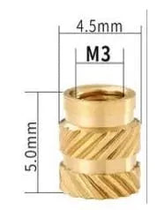 Tuerca de inserción moleteada de latón termoestable M3x5 - Paquete de 10