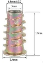 Tuerca de inserción roscada M5x10mm - Paquete de 10