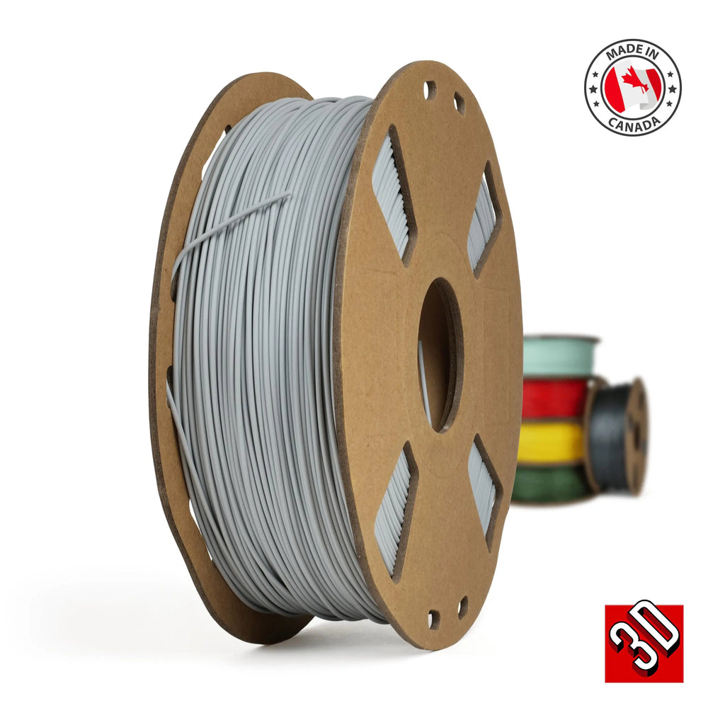 Gris medio: filamento PLA+ fabricado en Canadá - 1,75 mm, 1 kg
