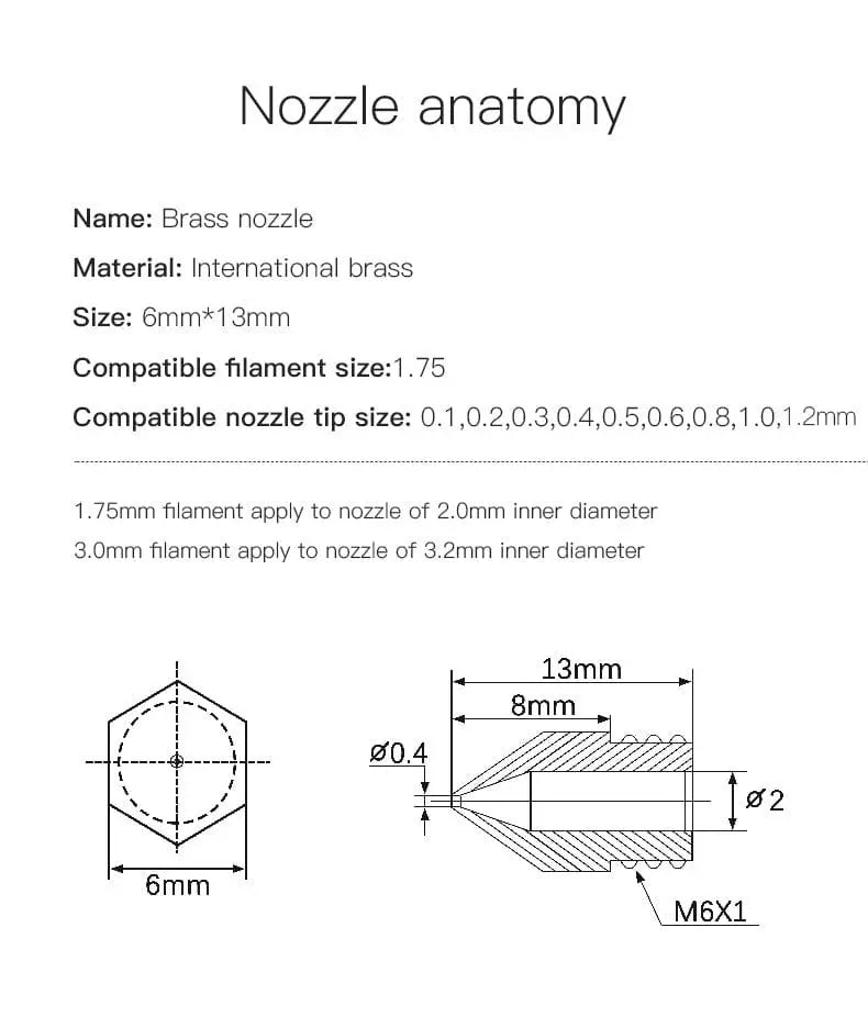 Boquilla Creality Brass MK8 oficial de 1.75 mm-0.2 mm