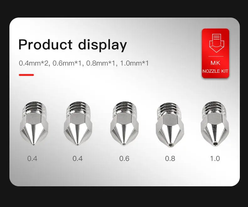 Kit oficial de boquillas de aleación de cobre chapado Creality MK8 de 1,75 mm