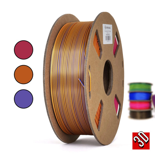 Rojo/Dorado/Morado - Filamento PLA Seda Tricolor Policromático - 1.75mm, 1 kg