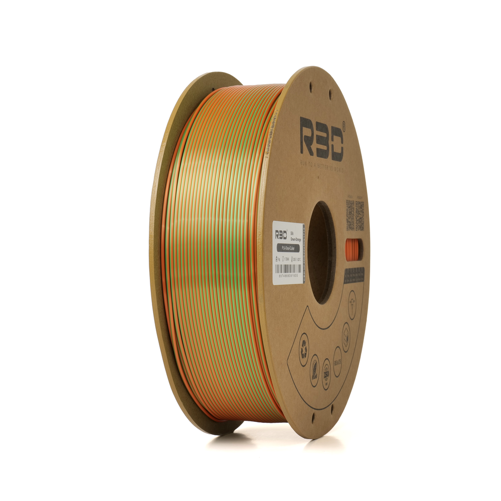 Green/Orange - R3D Dual Colour Silk PLA Magic Filament - 1.75mm, 1kg R3D