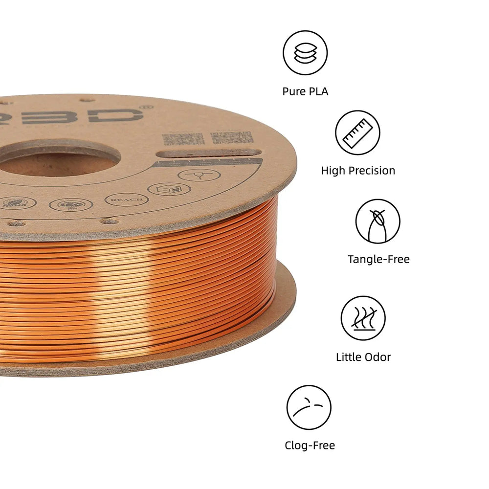 Red/Gold/Black - R3D Tri Colour Magic Silk PLA Filament - 1.75mm, 1kg R3D