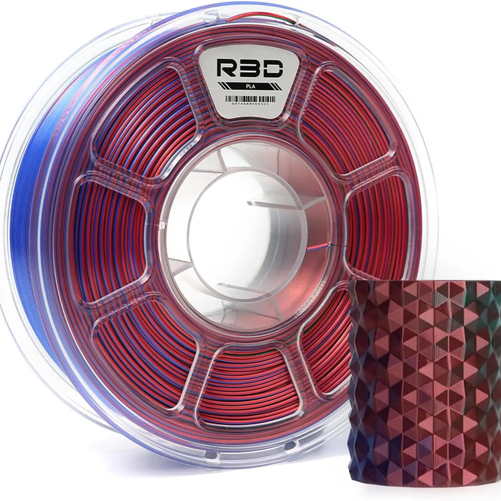 Red/Green/Blue - R3D Tri Colour Matte Magic PLA Filament - 1.75mm, 1kg R3D