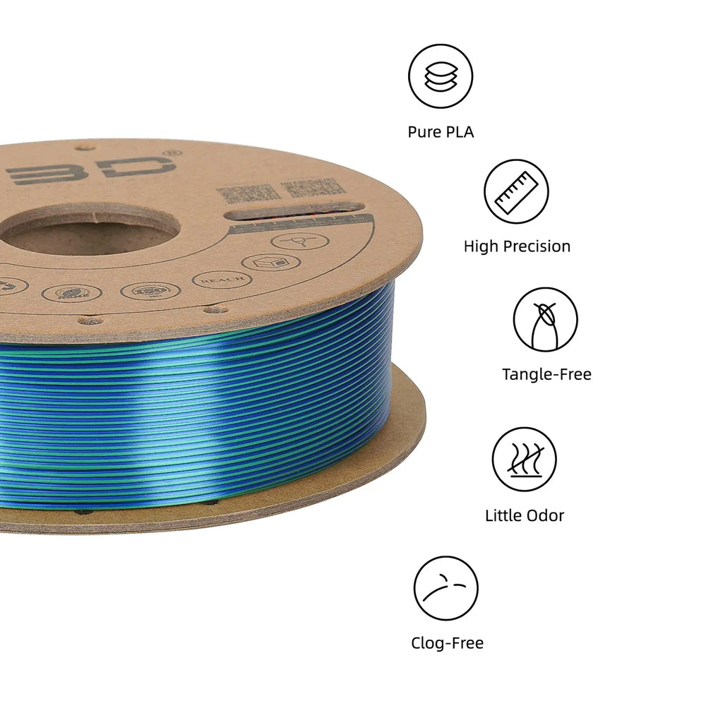 Red/Green/Blue - R3D Tri Colour Silk Magic PLA Filament - 1.75mm, 1kg R3D
