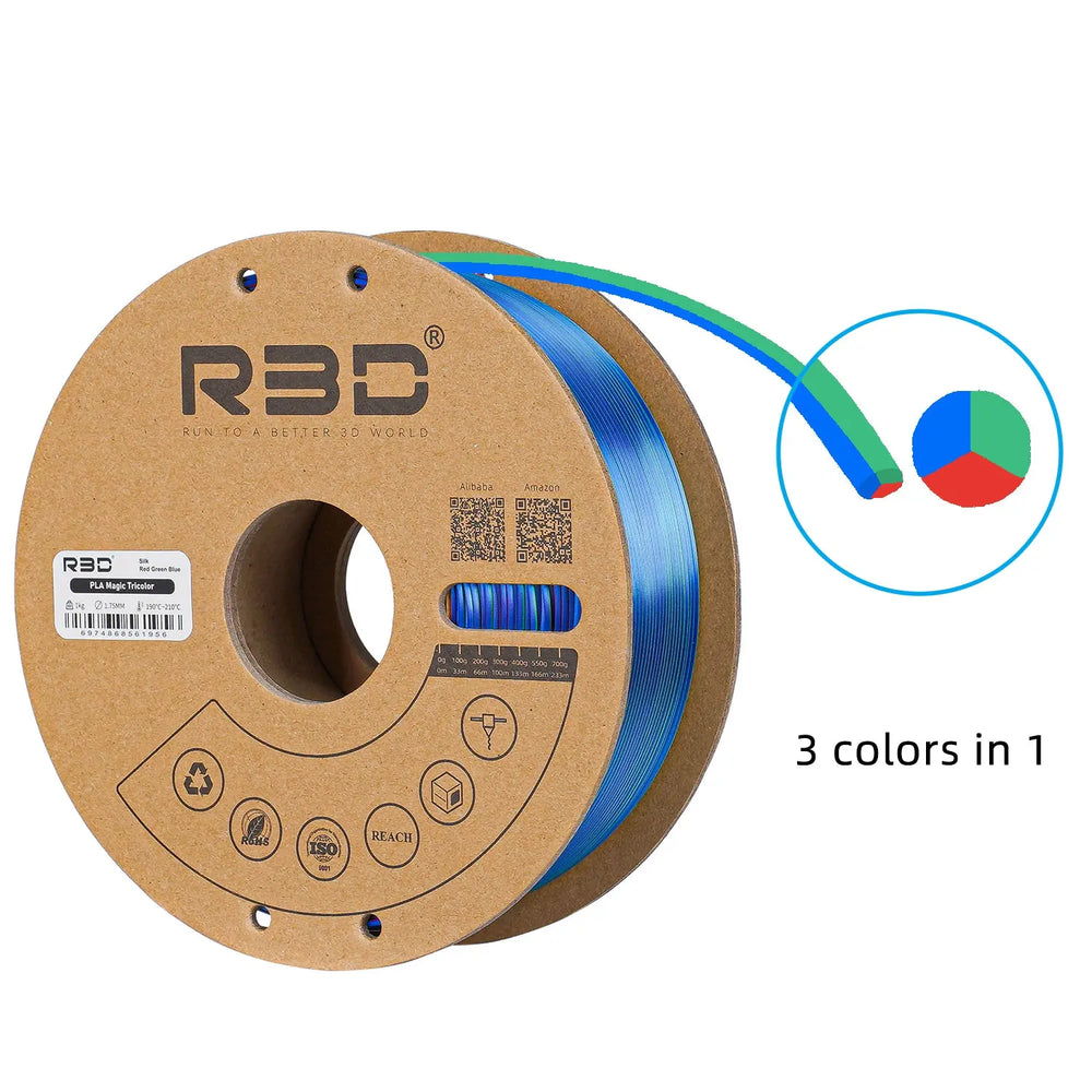 Colour R3d R3D Tri Color Silk PLA Red Green Blue 1.75mm 1kg
