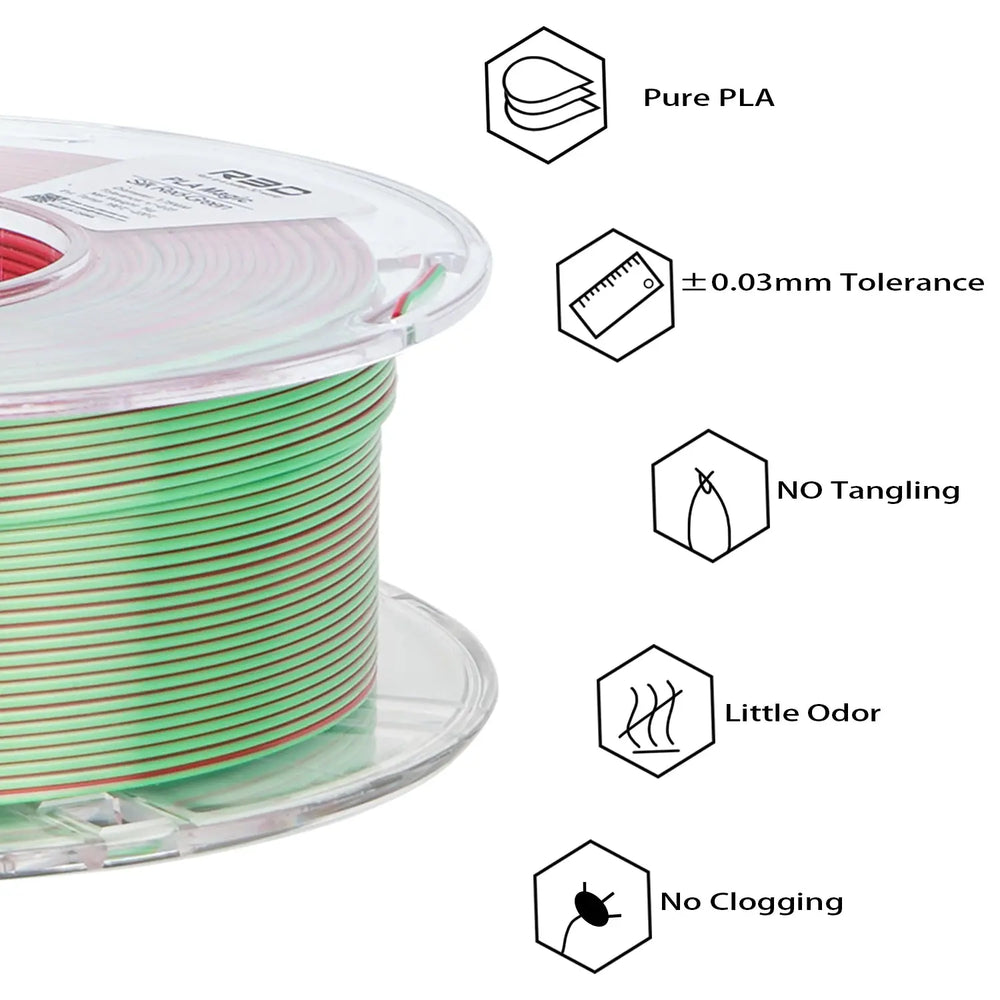 Red/Green - R3D Dual Colour Silk PLA Magic Filament - 1.75mm, 1kg R3D