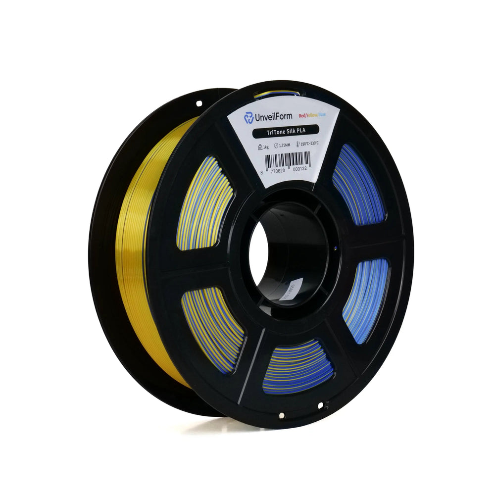 Red/Yellow/Blue - Unveil Form TriTone Silk PLA - 1.75mm, 1kg Unveil Form