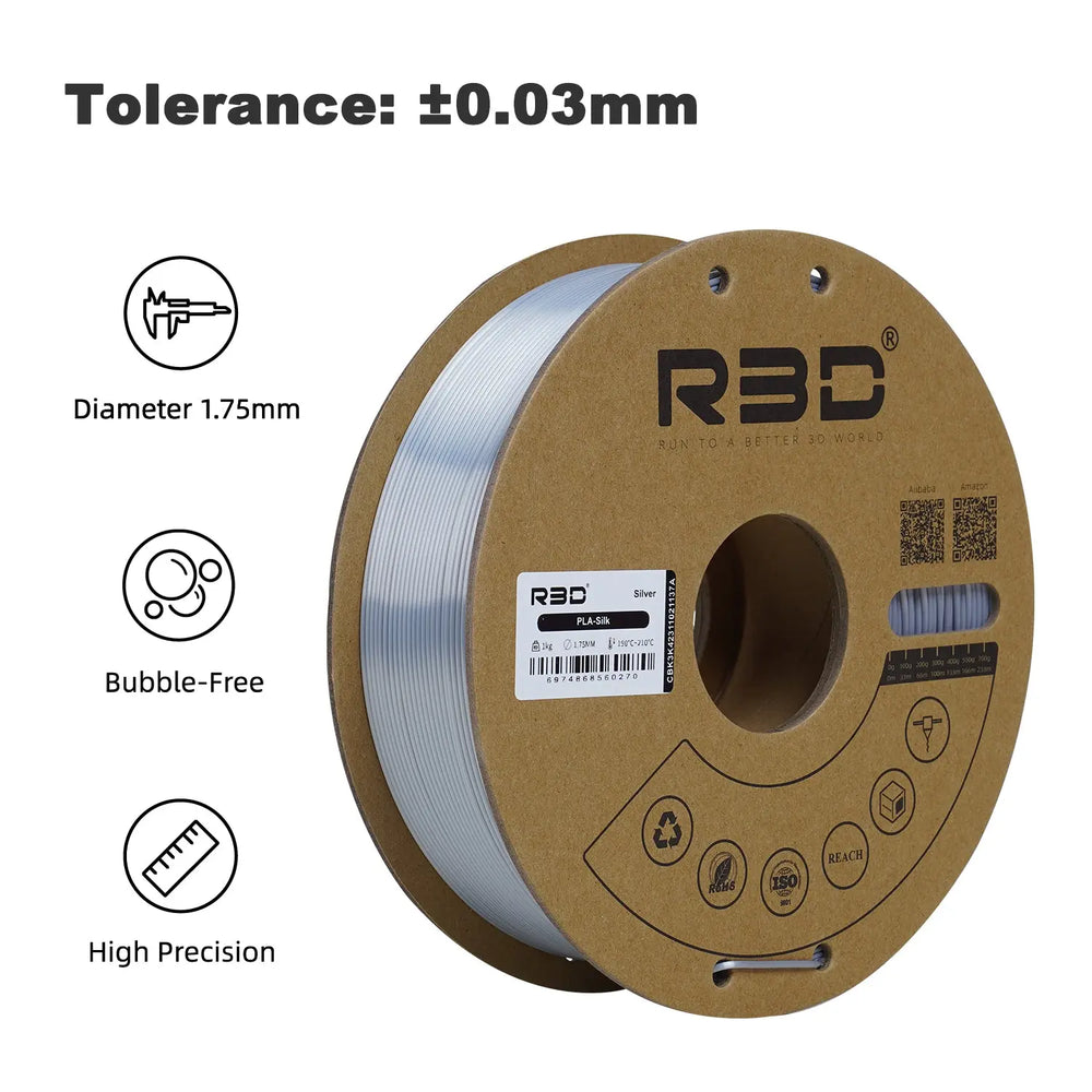 Silver - R3D Silk PLA Filament - 1.75mm, 1kg R3D