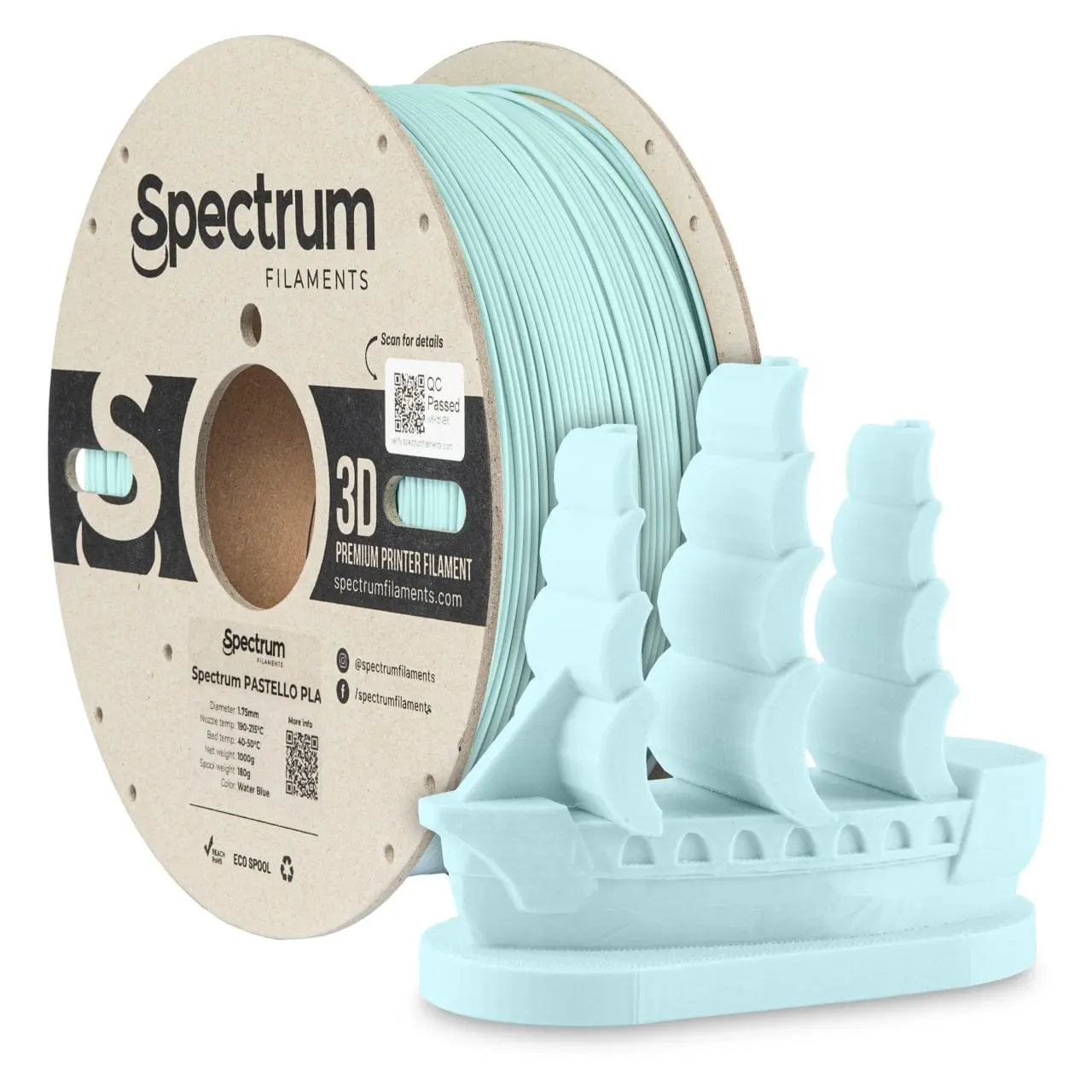 Blue Color Sepctrum Water Blue Spectrum Pastello PLA Filament 1.75mm 1kg