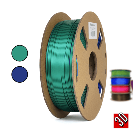 Azul oscuro/Verde oscuro - Filamento PLA de seda bicolor policromático - 1,75 mm, 1 kg