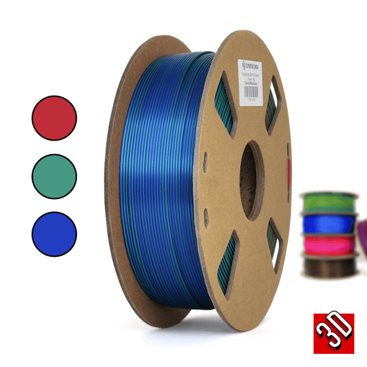Rojo Oscuro/Azul/Verde - Filamento PLA Seda Tricolor Policromático - 1.75mm, 1 kg