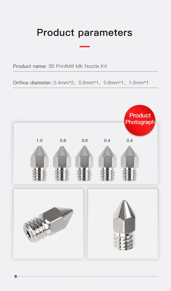Kit oficial de boquillas de aleación de cobre chapado Creality MK8 de 1,75 mm